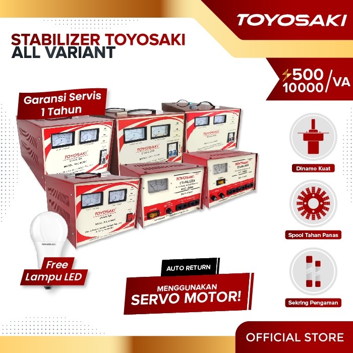 Toyosaki Stabilizer Stavol Listrik Stabiliser 500VA 1000VA 2000VA 3000VA 5000VA 10000VA