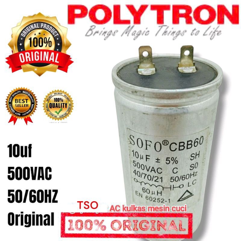 Kapasitor Mesin Cuci POLYTRON 1 Tabung Top Loading CBB60 ORIGINAL SOFO