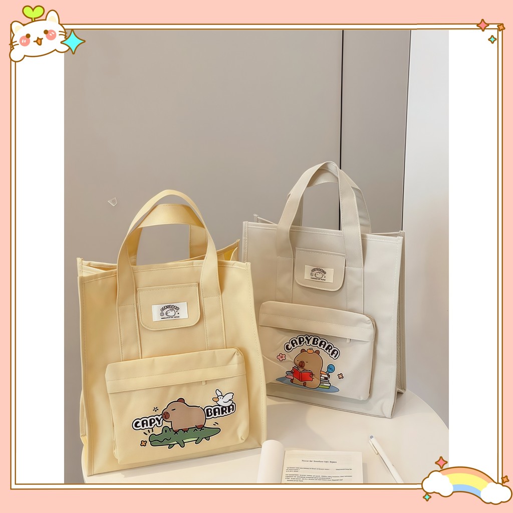 Tas Kanvas Wanita Selempang/Lucu Tas Kanvas/Pola Kapibara/Tas Kanvas Wanita