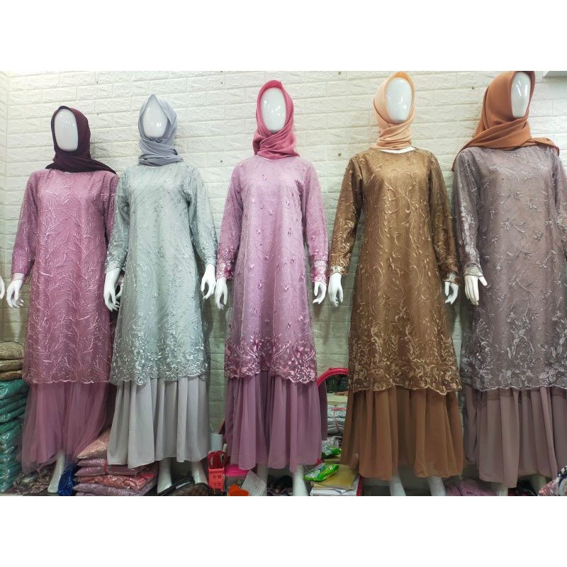GAMIS TUTU TILE BRUKAT ELEGAN MURAH TERBARU