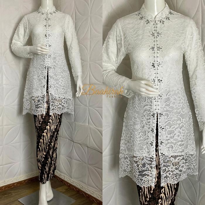 Stelan Kebaya Sanghai Brokat dengan Hiasan Payet - Tunik Sanghai Brokat Modern untuk Wanita - Dress 