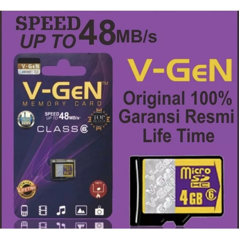 Memory Card Vgen Memori HP Bisa Semua Merek SD Card V-gen Original 100% 4GB 8GB 16GB 32GB Class 6 8G