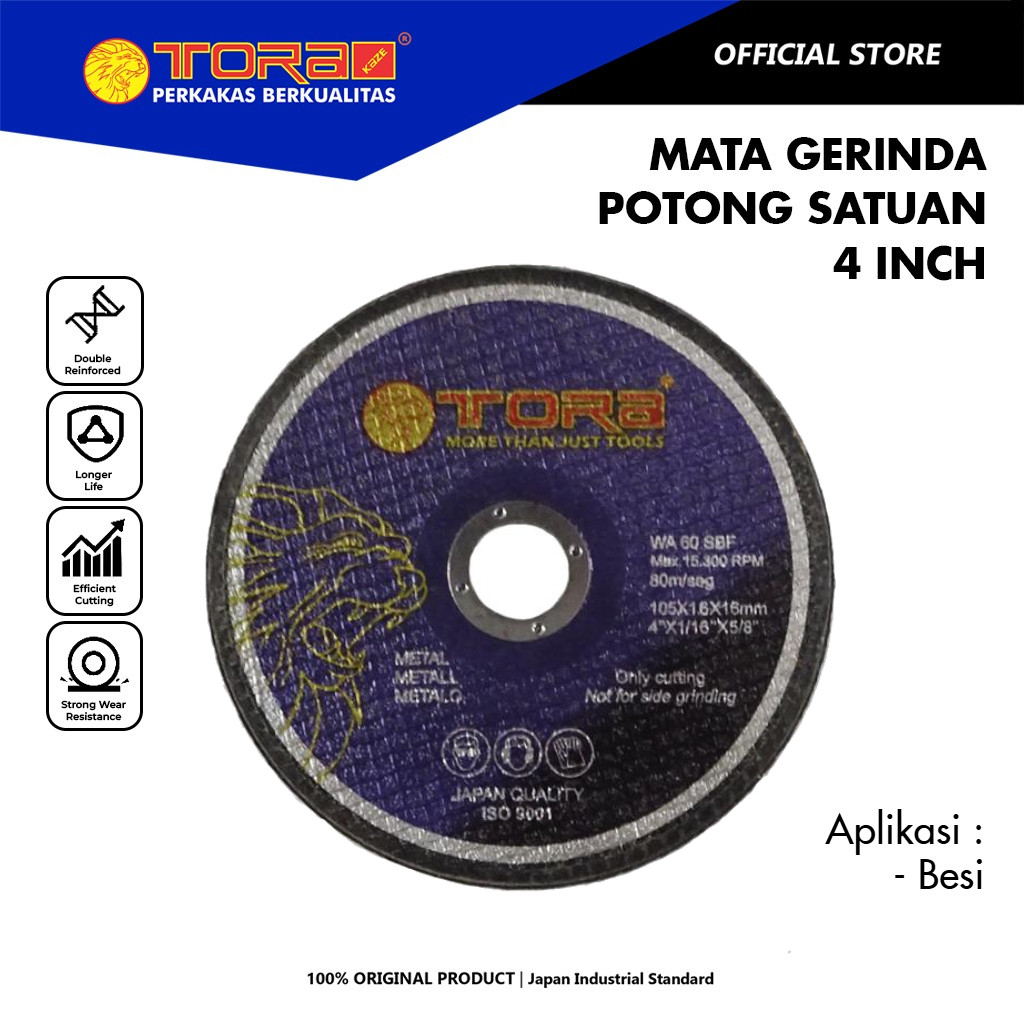 TORA Mata Gerinda Potong 4 Inch 100 x 1.6 - Mata Batu Potong Besi - Abrasive Grinding Wheel