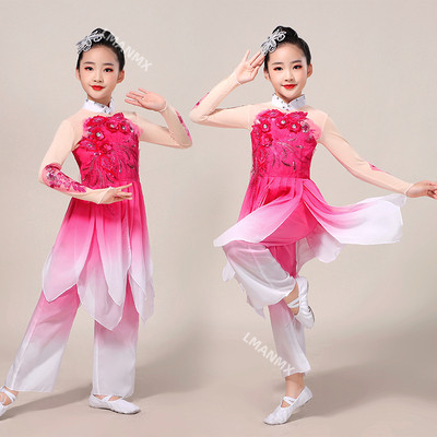 Girls' stereoscopic flower classical dance costumes  inese Folk Jasmine Yangko costumes fan dance el