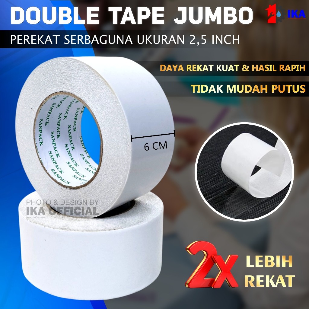 

DOUBLE TAPE 2,5 inch - DOUBLE TAPE BESAR 6 CM / Double tape 60mm / lakban bolak balik / Double Tape Kertas Per 1 Pcs (Satuan) / Double Tape Kertas 60mm