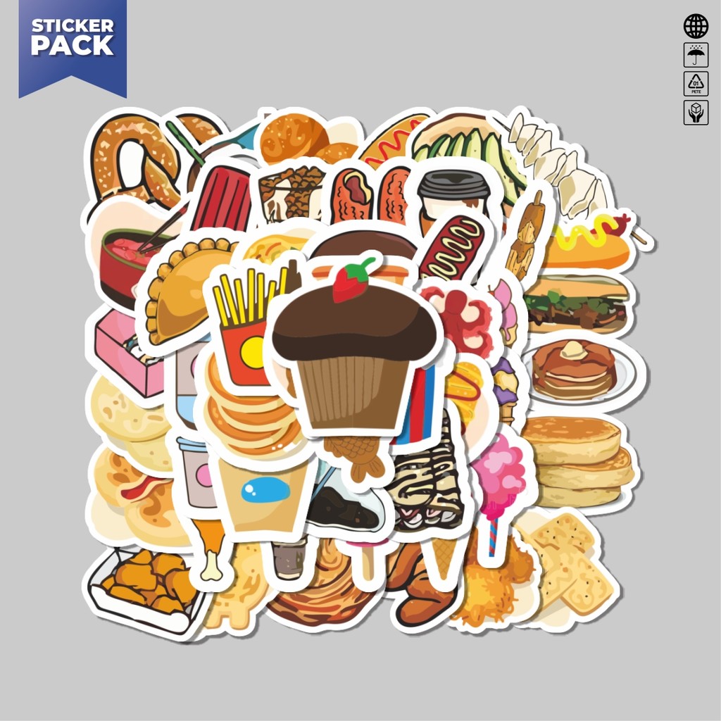 

[100PCS]Stiker Pack Stiker Food/Makanan Aesthetic Vinyl Anti Air Dekorasi Sticker Laptop Buku Journal Koper Helm Casing HP Gitar Helm Skateboard
