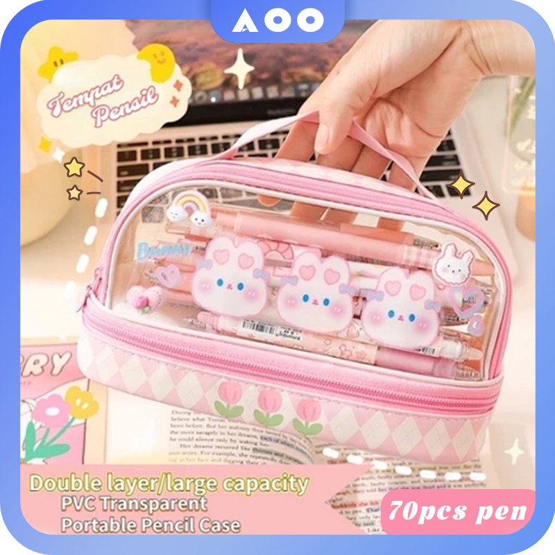 

Kartun Baru Kapasitas Pen Bag Storage Bag untuk mahasiswa SMA Junior Portable Cute Simple Stationery Box