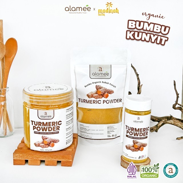 

ALAMEE Kunyit Bubuk Turmeric Powder Ground Bumbu Dapur Instan Organik Murni Asli Tanpa Campuran madinah