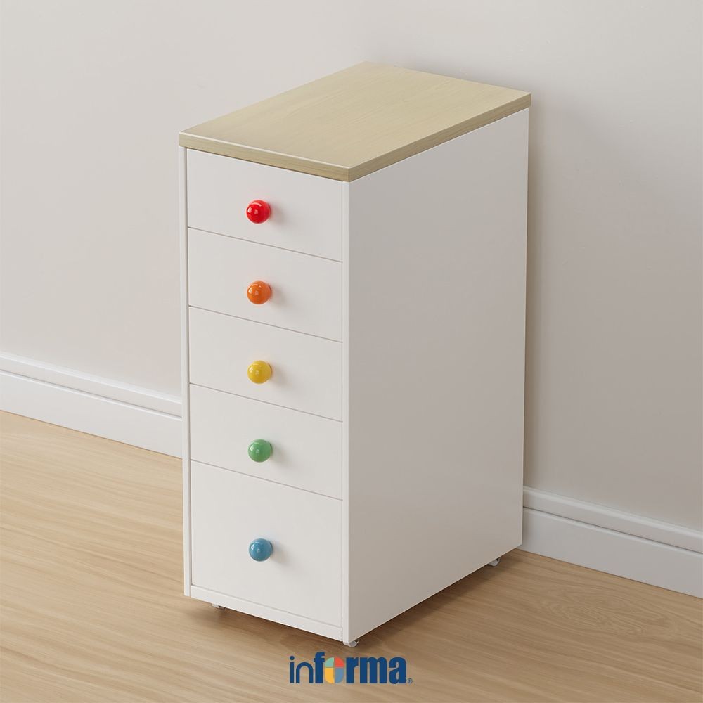 Informa Polly Laci Penyimpanan Anak Metal Padestal - Putih Laci Serbaguna Tempat Penyimpanan Indoor 