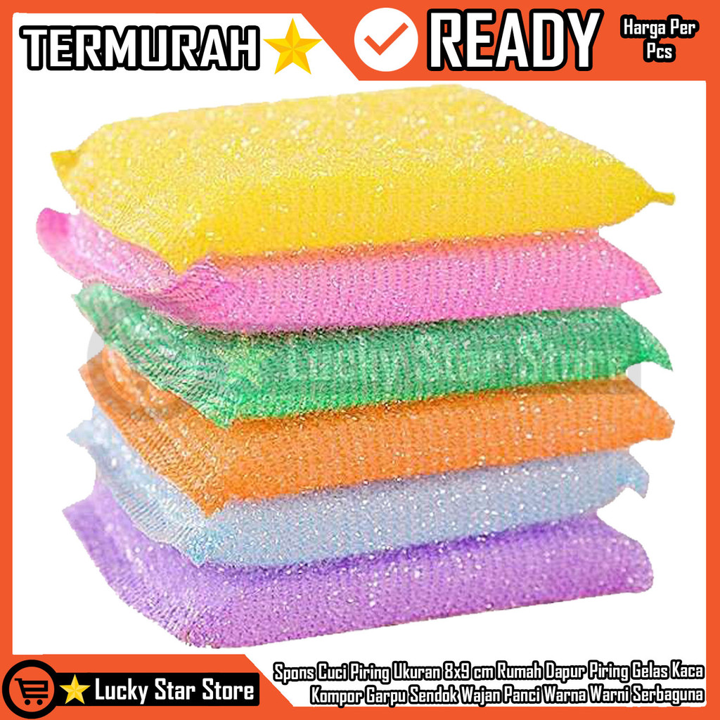 Spons Cuci Piring Ukuran 8x9 Cm Sabut Busa Kain Tempat Dapur Logam Alat Makan Panci Wajan Gelas Komp