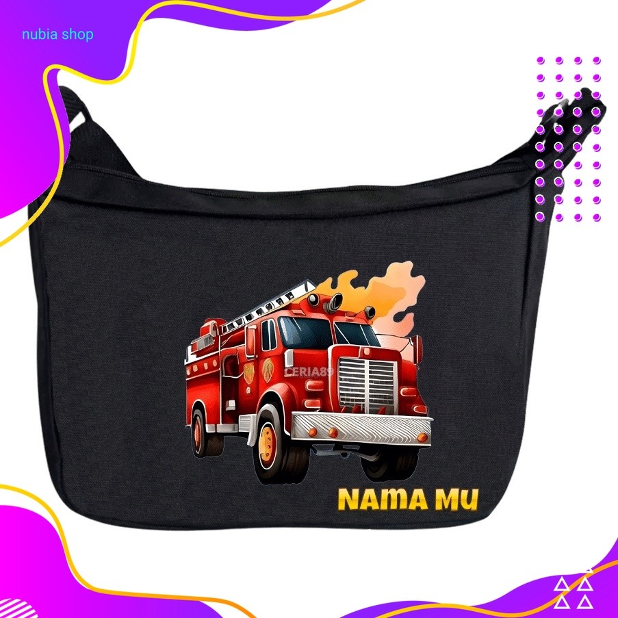 nubia Tas Selempang Anak Fire Truck – Sling Bag Mobil Pemadam Kebakaran Lucu, Warna Merah Cerah, Coc
