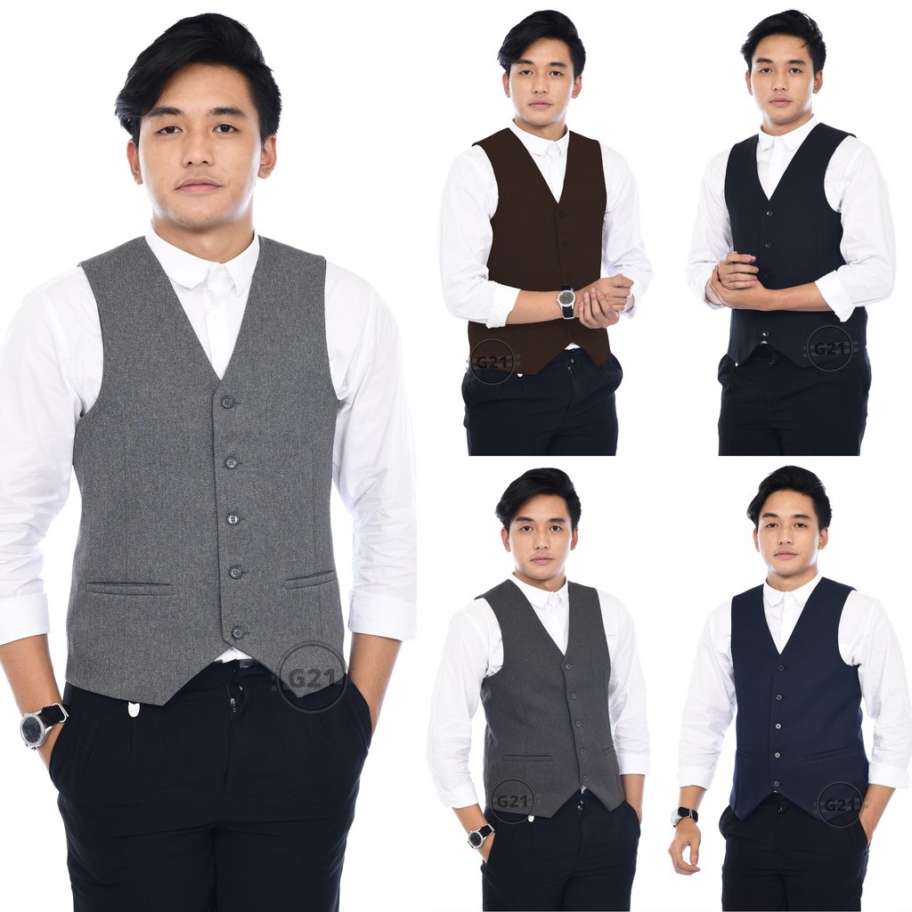 Rompi Vest Jas Pria Formal Hitam Slimfit Kerja Kantor Premium High Quality Rompi Pria Formal Rompi V