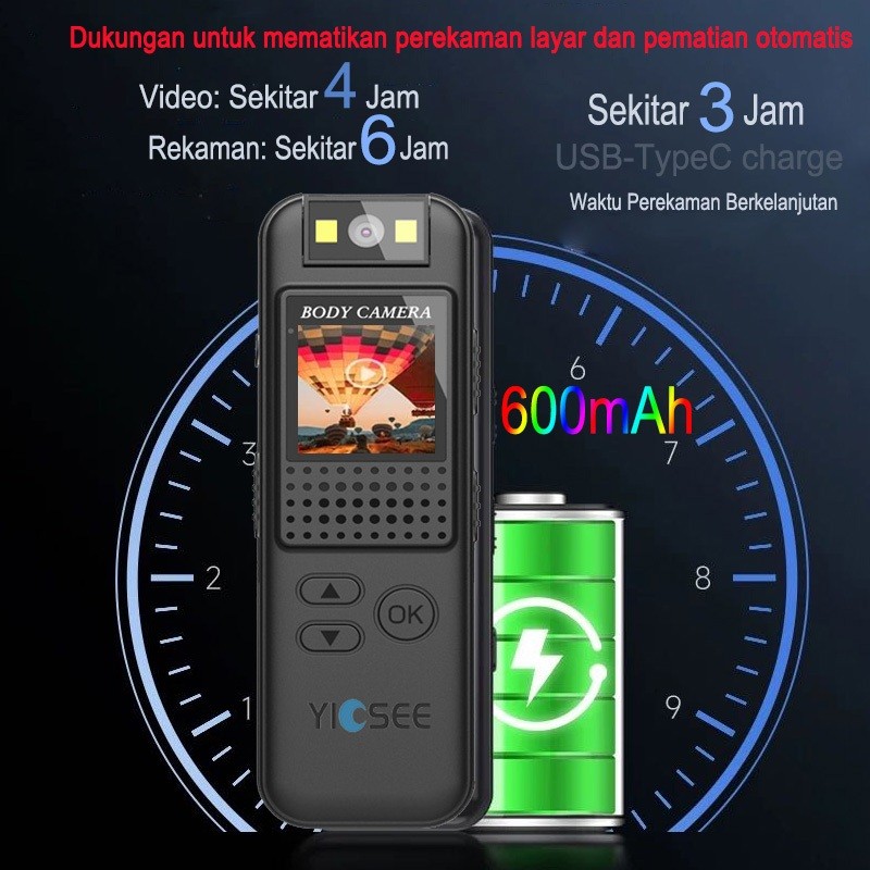 Yicsee Body Cam 1920P Kamera Vlog Motor 360 Derajat Action Cam 4K Ultra HD 60fps 600mAh Baterai Kame