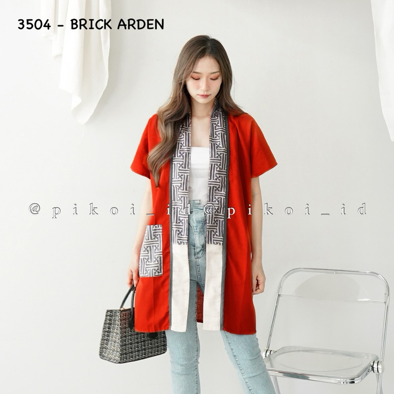 Cardigan panjang batik wanita modern lengan pendek / Long outer batik linen / Cardigan Awkarin 3504