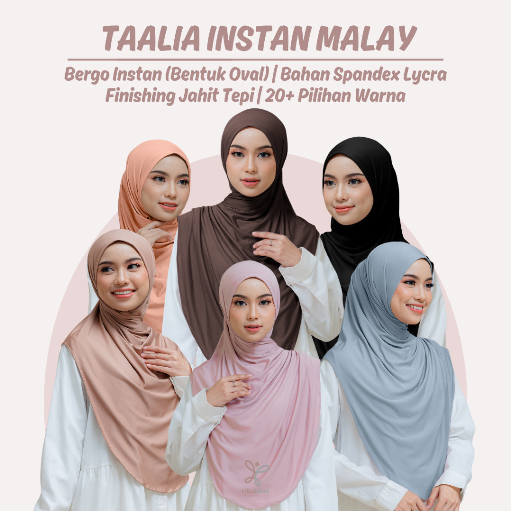 BAROSHOP TAALIA INSTAN MALAY / Bergo Putar Spandex Lycra Instant Oval Premium / Hijab Silang Jersey 