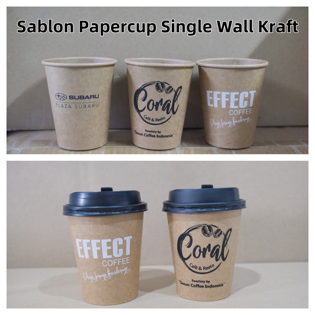 Sablon Papercup Kraft Single Wall Custom Logo — 8oz 12oz 16oz 22oz | Sablon Full Color Multiwarna Mu