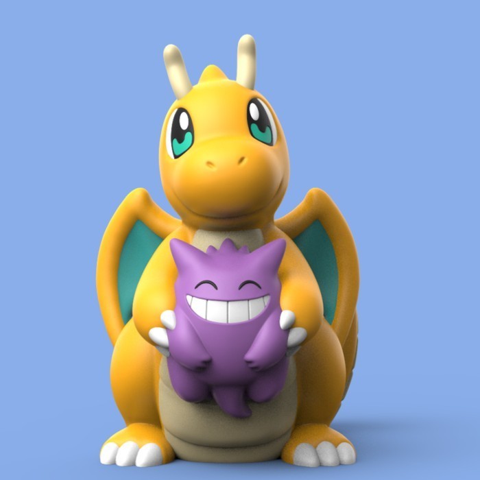 POKEMON DRAGONITE HUGS GENGAR chibi resin figure - with gengar