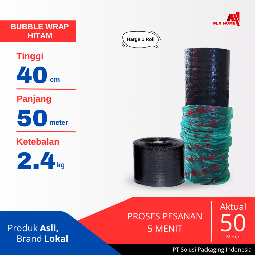

FLYHOME Bubble wrap hitam 40cm potongan 2,4kg 1 roll hitam 40x50meter