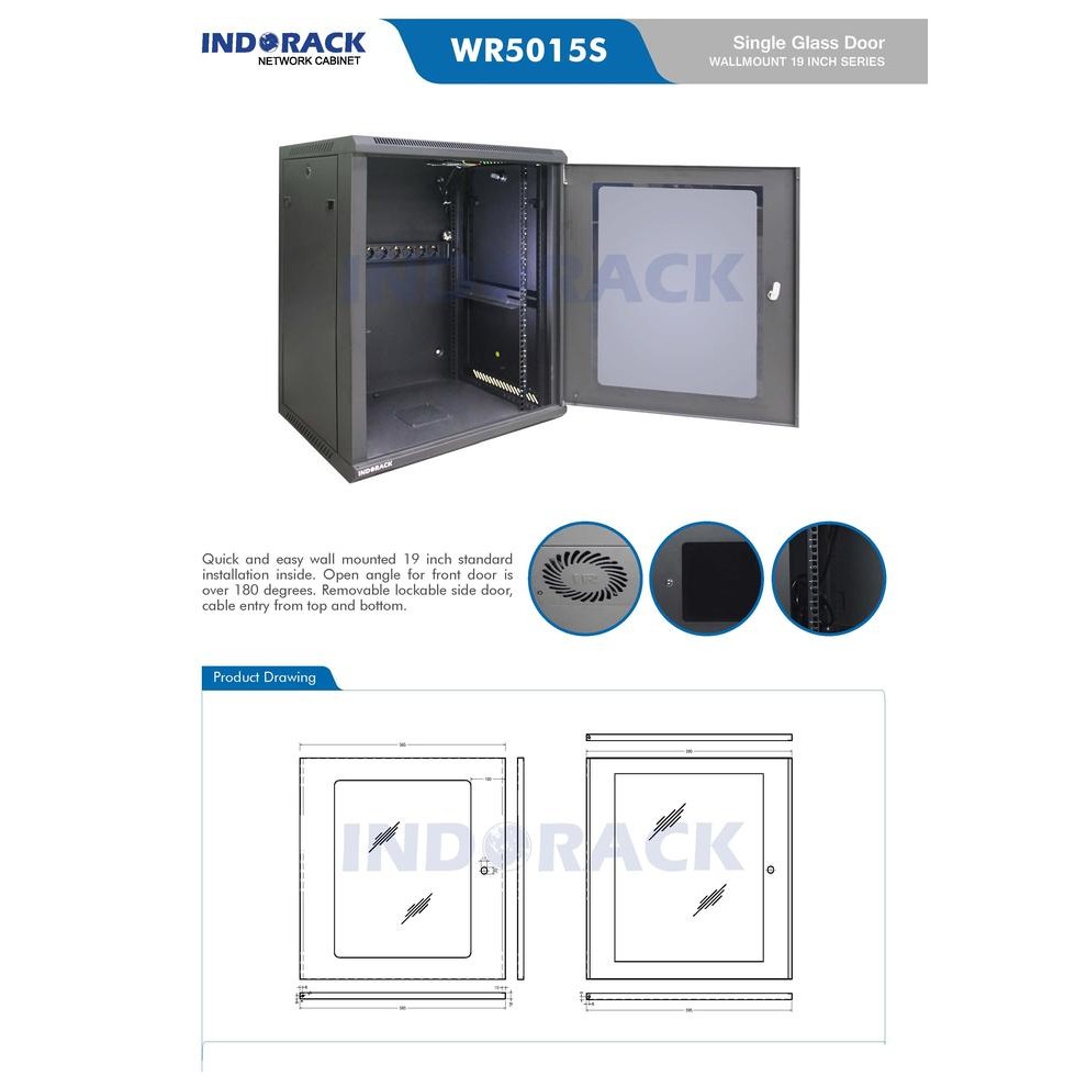 INDORACK RACK SERVER 15U DEPTH 500MM WALLMOUNT  15U