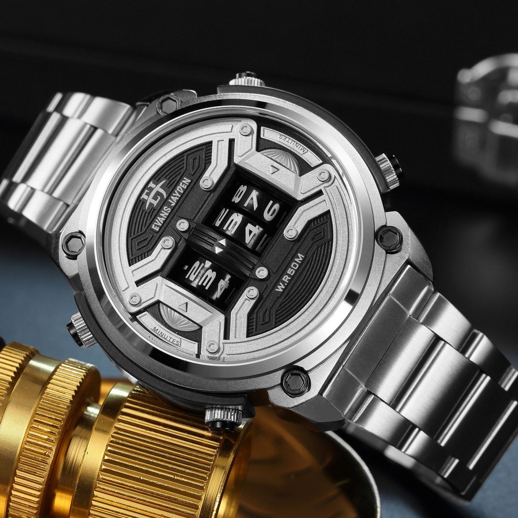 Jam Tangan Evans Jayden Jam Tangan Pria 9594 Rantai Stainless Steel Chronograph Kaca Sapphire Water 