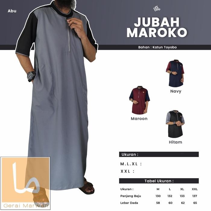 Jubah Pria Dewasa Maroko Bahan Toyobo Pakaian Gamis Muslim Laki Laki
