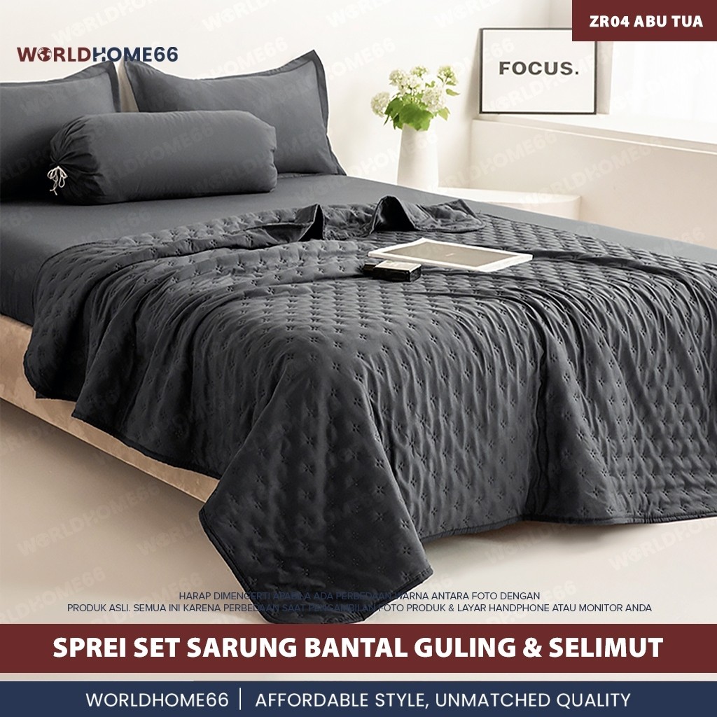 

Worldhome Bedcover Set Sprei Sarung Bantal & Guling Seprei Set Korea Lembut Adem Full Karet Keliling
