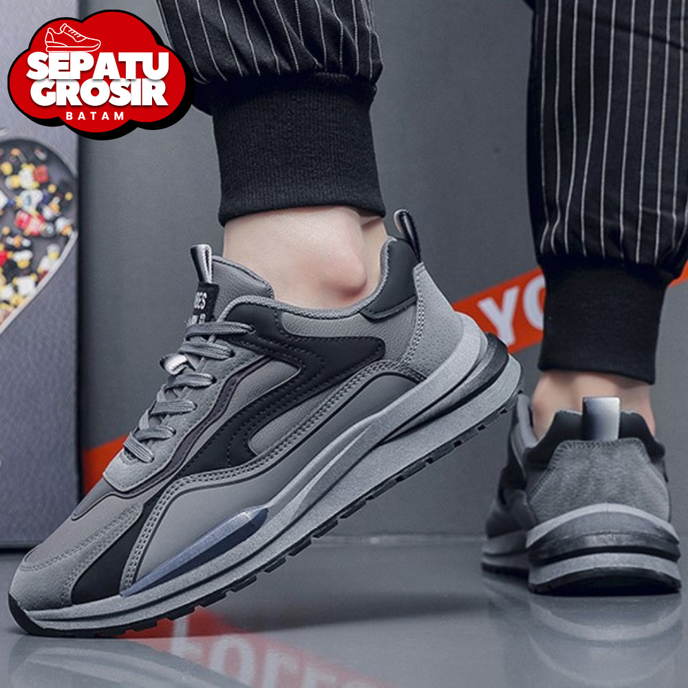 Sepatu Grosir Batam S005 Sepatu Sport Pria Sepatu Sneakers Abu Kekinian Terlaris
