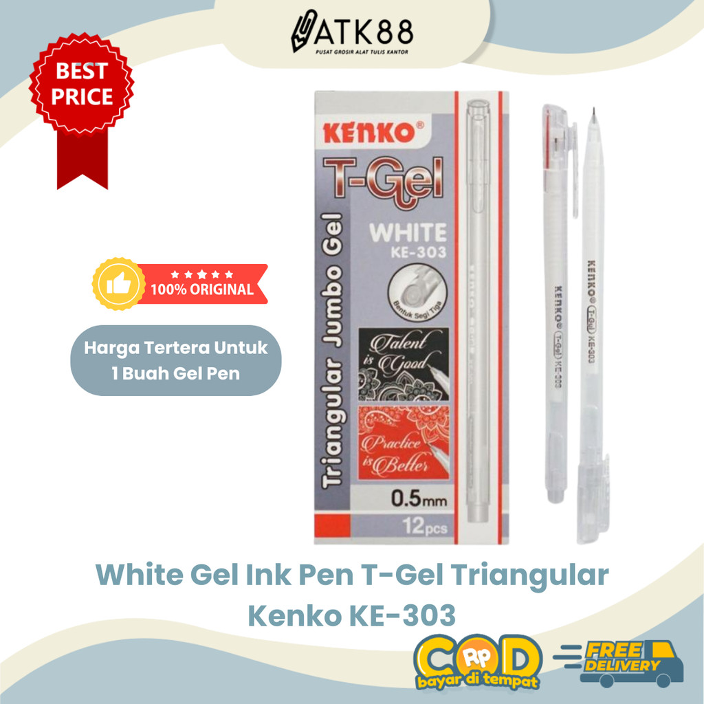

[ATK88] Pulpen White Gel T-Gel KE-303 Kenko 0.5 mm / Triangular Jumbo Gel Pen