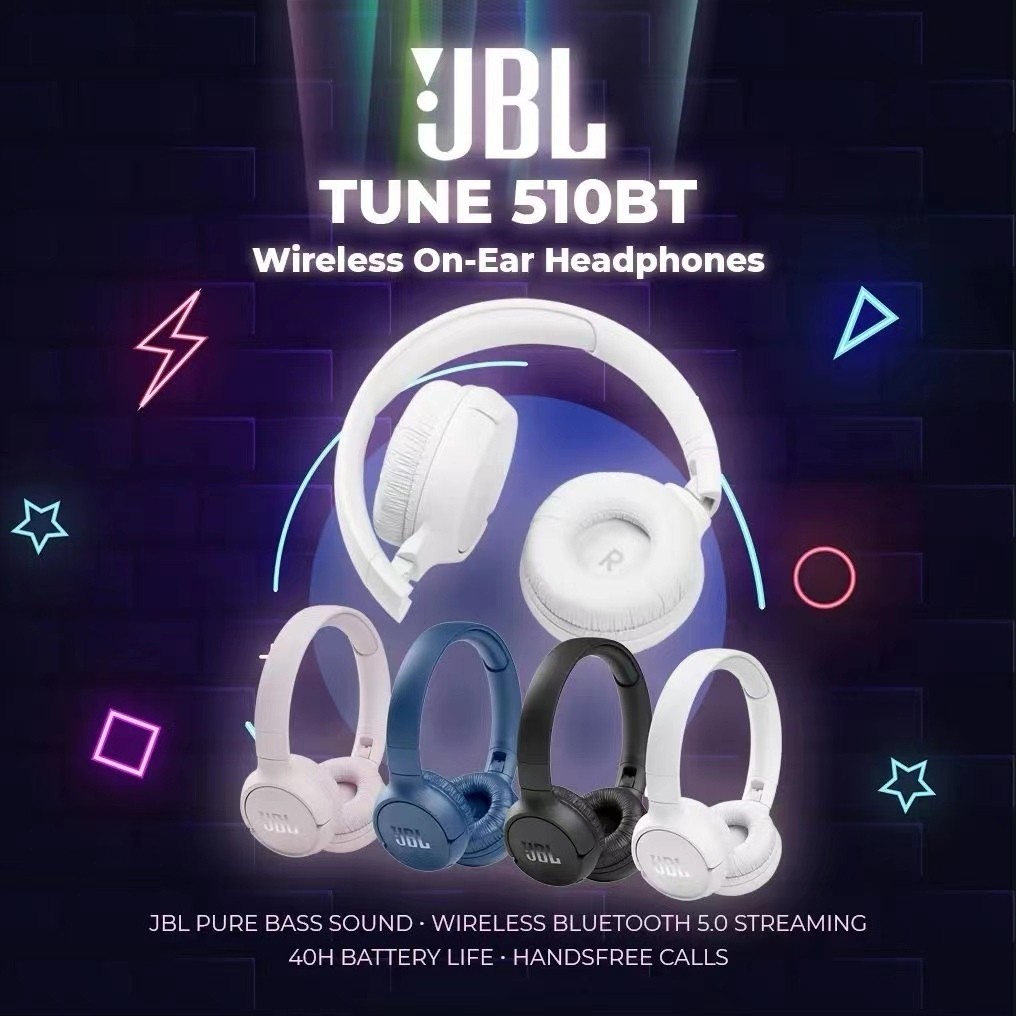 Headphone JBL Tune 510BT Original 100% Bluetooth Headphone Music Games Sports Headphone with Purebas