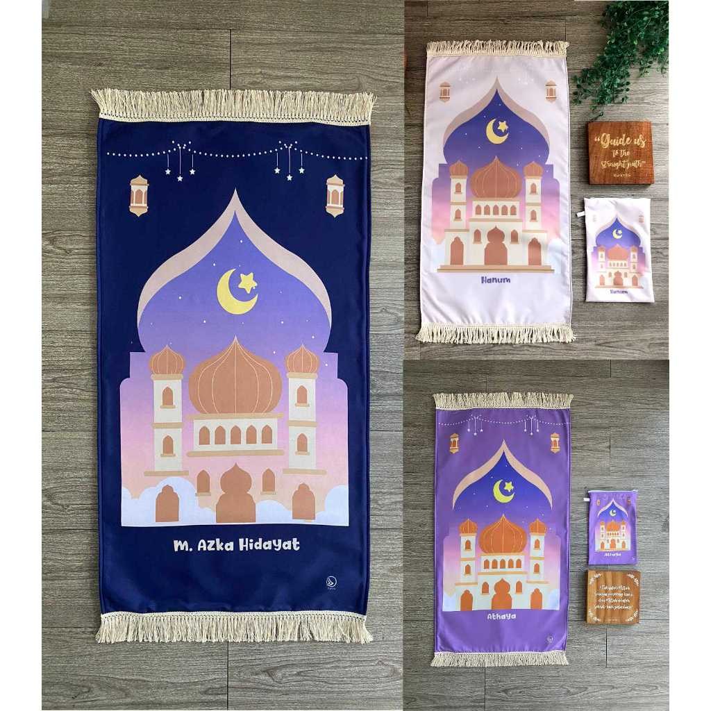 PROMO Sajadah Anak Boivo, Free Custom Nama, Lapis Busa  Anti Slip, dan bisa include Tas, Lembut dan 