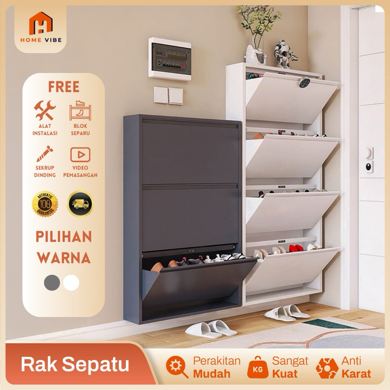 Rak Sepatu Susun Besi Tertutup 2 - 4 Layer Kuat Tebal Lemari Sepatu Minimalis Rak Sepatu Susun Besi 