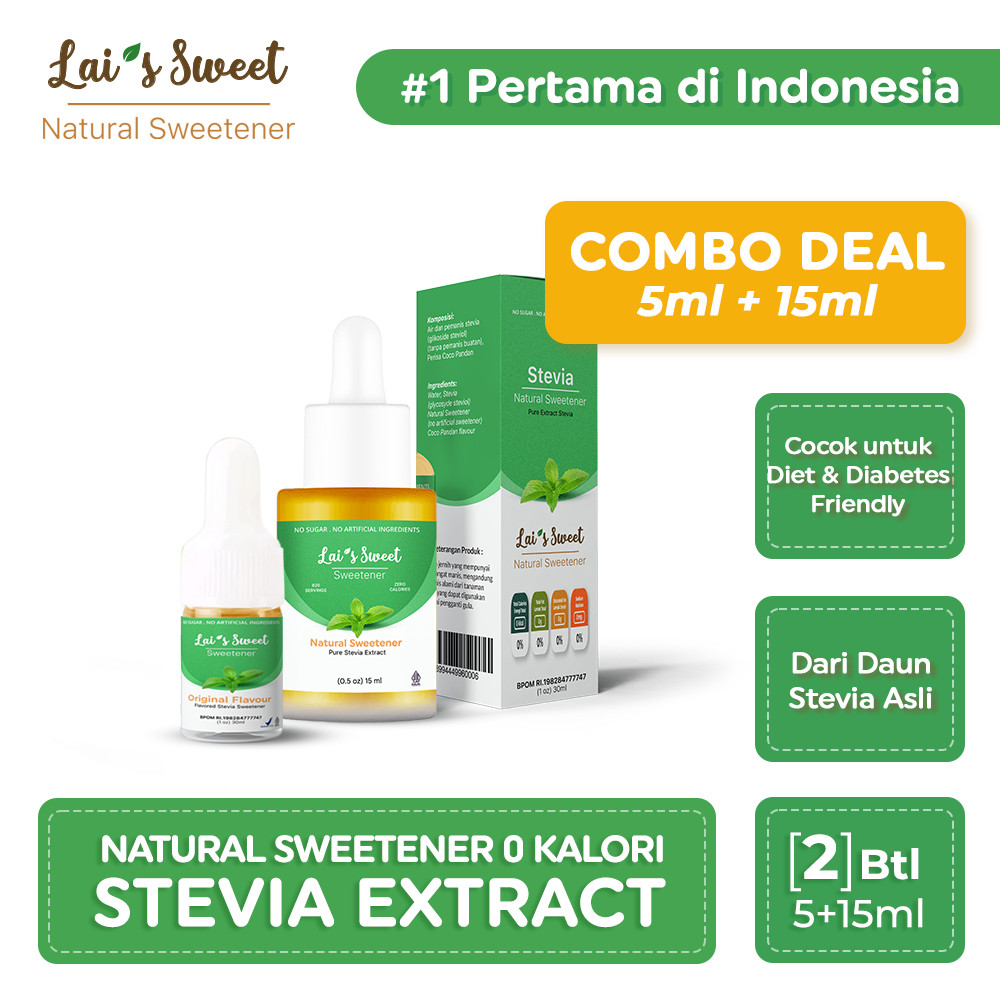 

Lai's Sweet Sweet Stevia Cair Paket 5ML + 15 ML BPOM