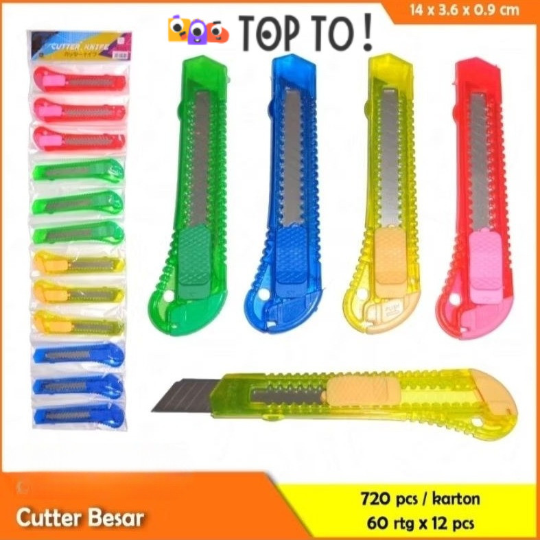 

(12pcs) Cuter Renceng Ukuran Besar Sedang Stainless / Art Knife Cutter Bening Transparan L500 / Kater Tajam Murah Besar Kecil