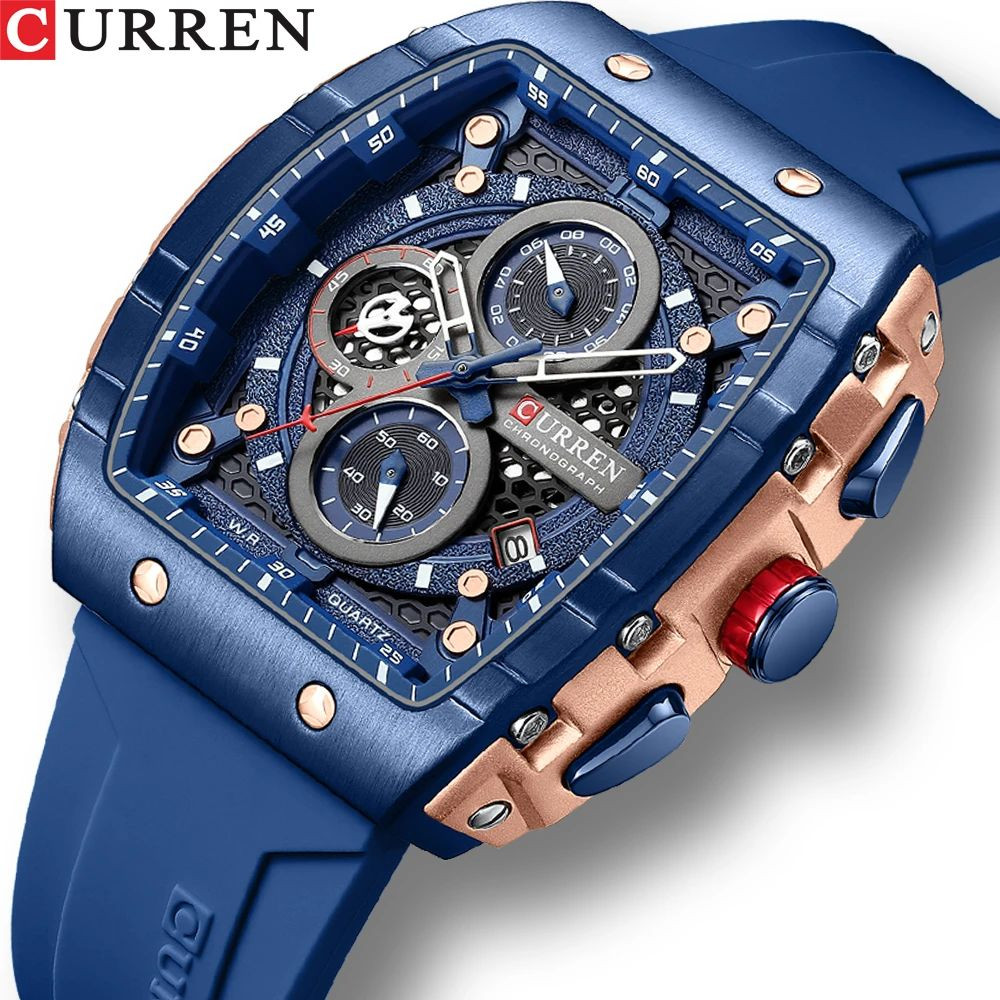 CURREN 8442 Jam Tangan Pria Analog Chronograph Aktif Tali Silicone CURRENOS