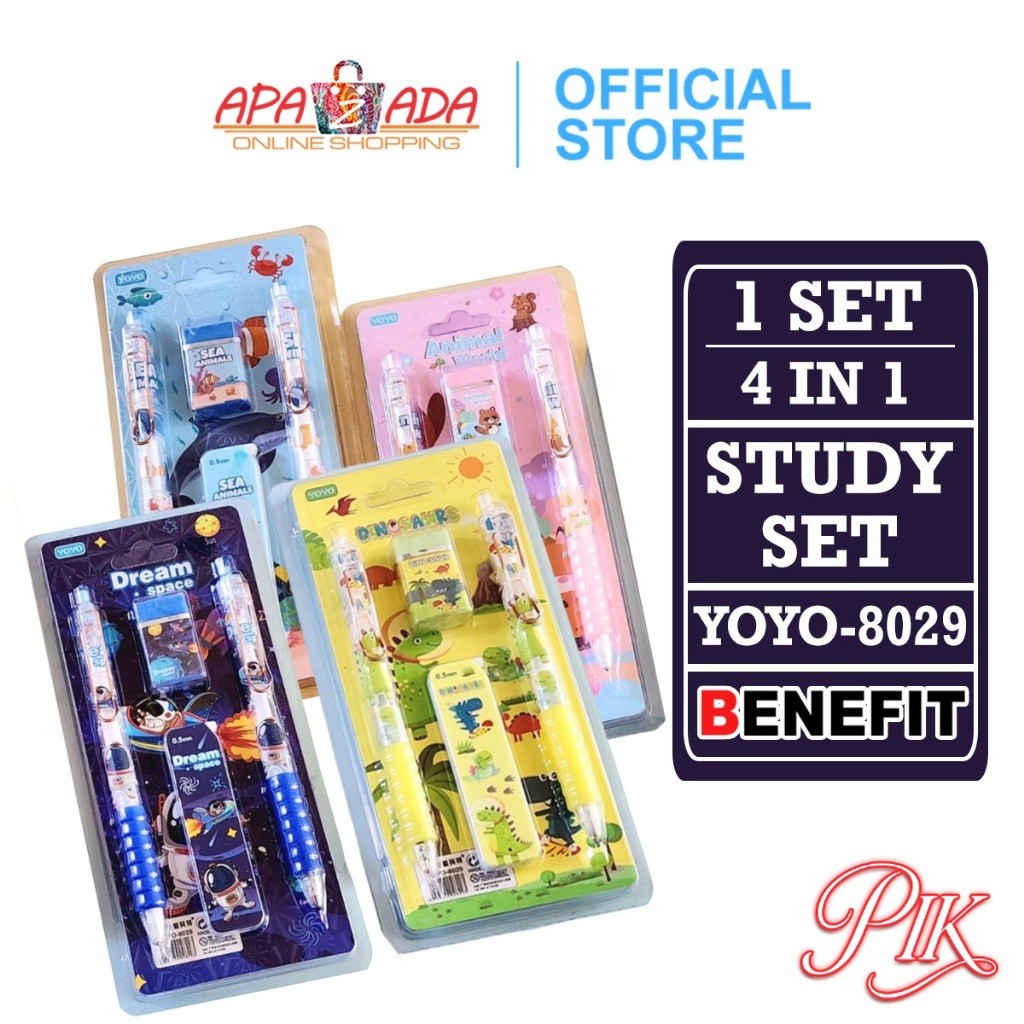 

Stationery Set Isi 4 / Study Set YOYO-8029 / Set Perlengkapan Alat Tulis 4 in 1