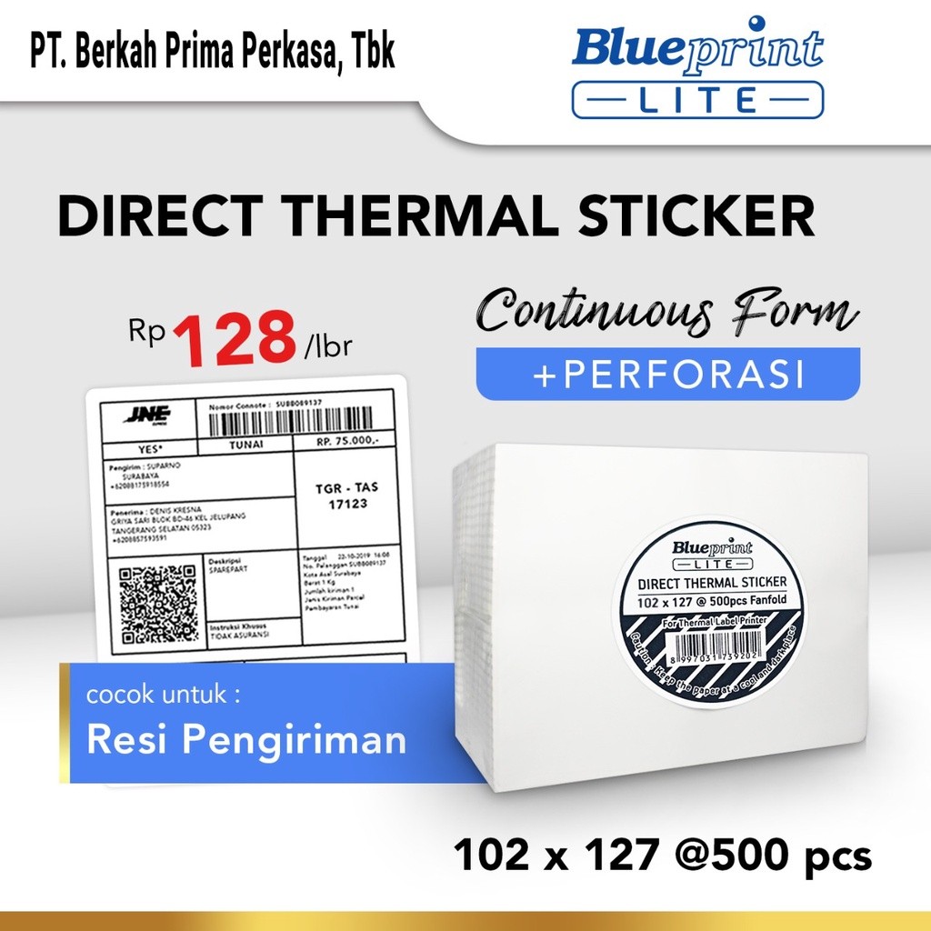 

KAYDEN STORE Direct Thermal Sticker Resi 102 x 127 BLUEPRINT Lite 102x127 mm 500Pcs CF