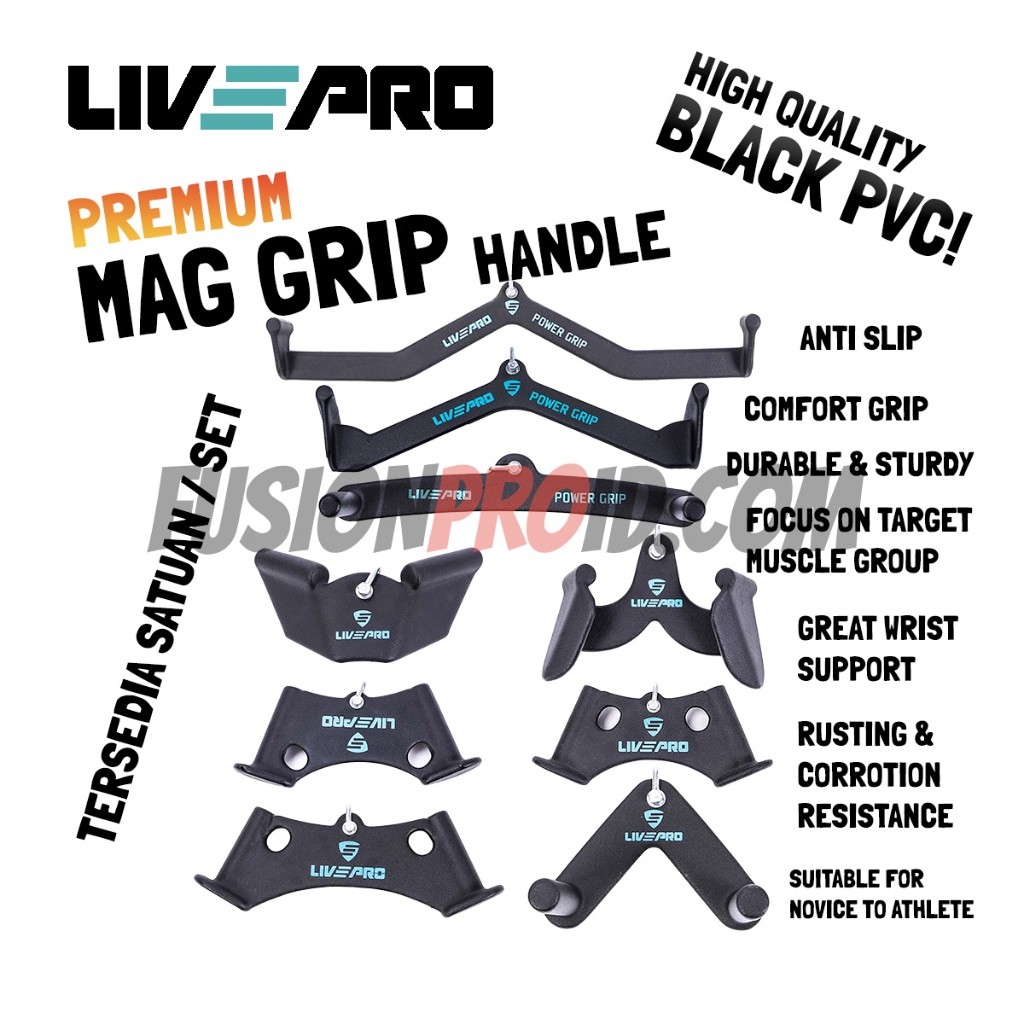 Livepro MAG Power Grip Handle Bar Cable Attachment Gym Fitness Fitnes Hand Handel Lat Pulldown Pull 