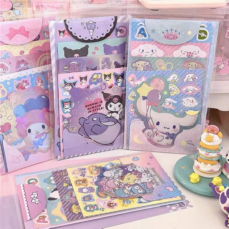 

Japanese and Korean Sanrio Cartoon Set Girl Heart Kuromi My Melody Handbook Material Cute Stickers
