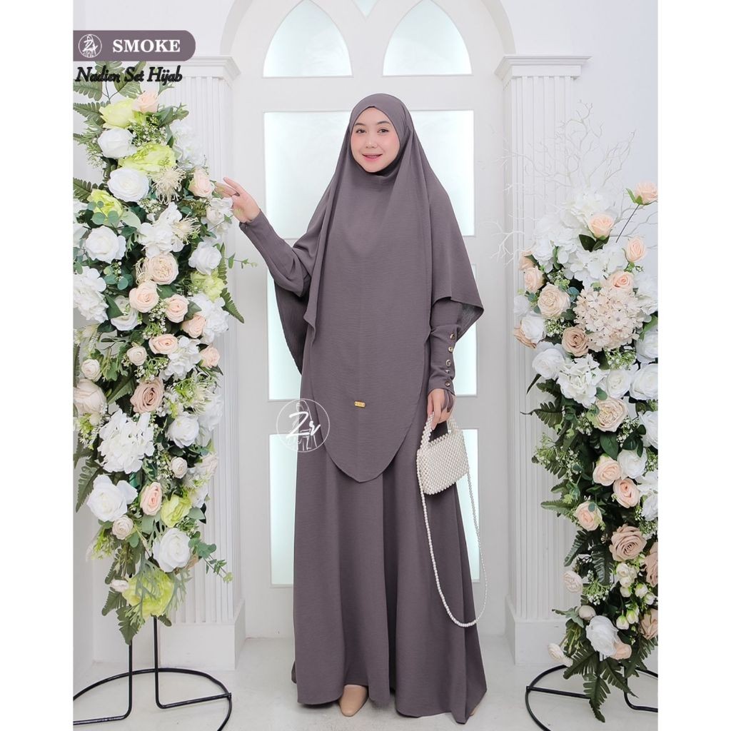 NADIEN SET HIJAB ZR BERGO CADAR SET GAMIS UMROH FASHION MUSLIM WANITA MODERN OOTD KONDAGAN