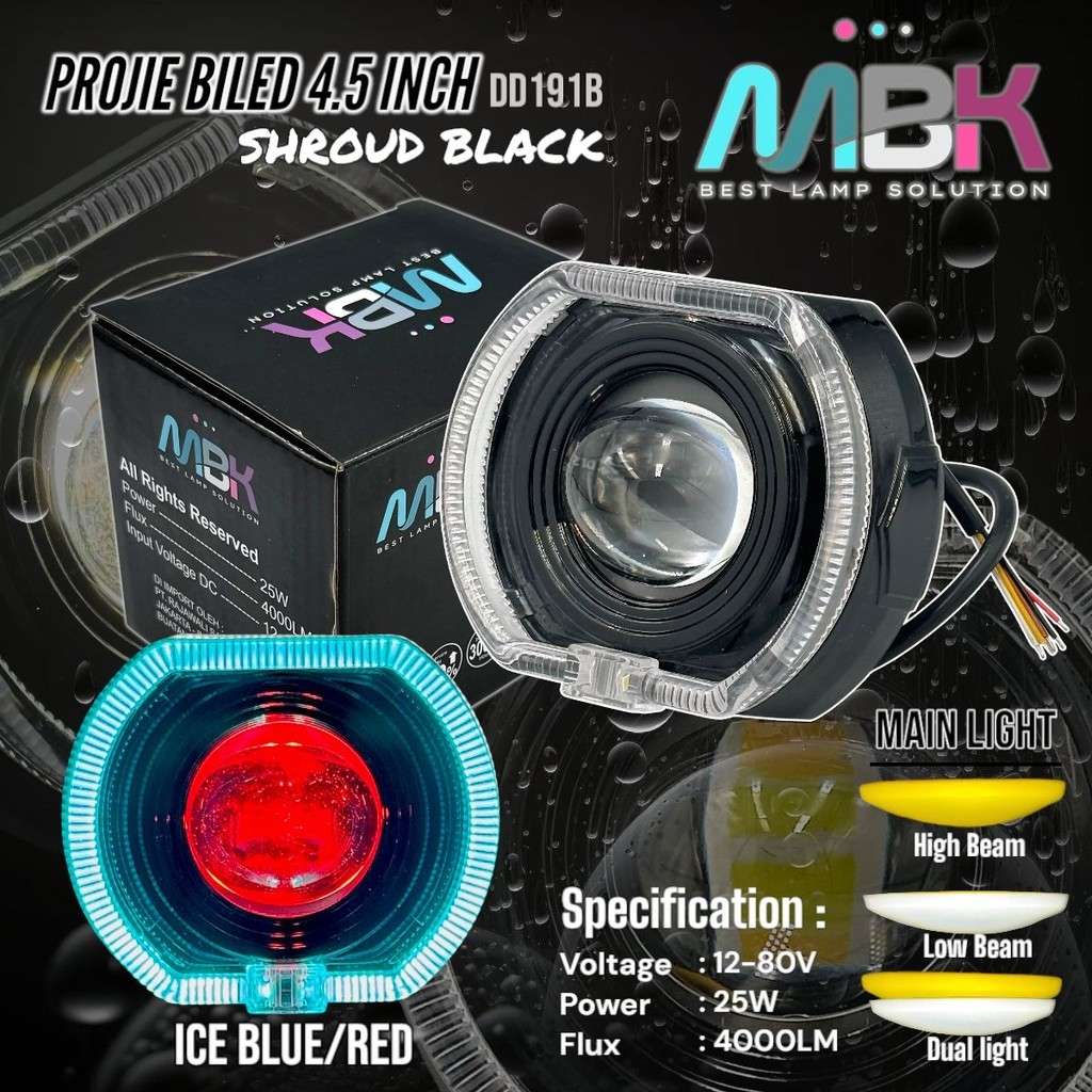 Lampu Depan Motor Headlamp Projie BILED 4.5 Inch Shroud Black Universal