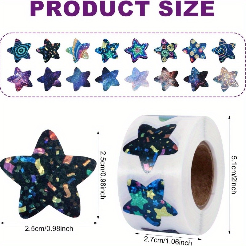 

1000pcs Star Stickers Roll for Rewarding, Multicolored Holographic Sparkly Shiny Star Stickers Sparkle Labels Self Adhesive