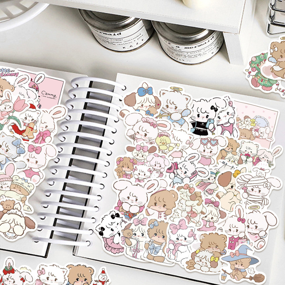 

60pcs Mikko Kawaii Kitty Bear Stickers Cute Cartoon Anime Decals For Kids Laptop Skateboards Guitar Luggage Phone Scrapbook Diar