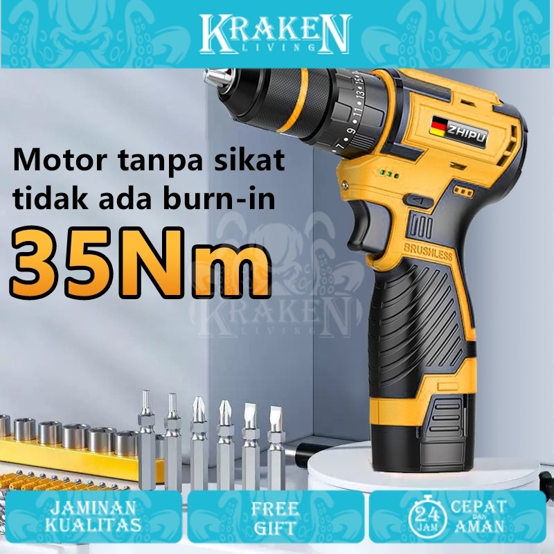 Bor listrik tanpa kabel brushless Cordless Screwdriver 16.8V  bor baterai bor tanpa kabel Obeng bor 