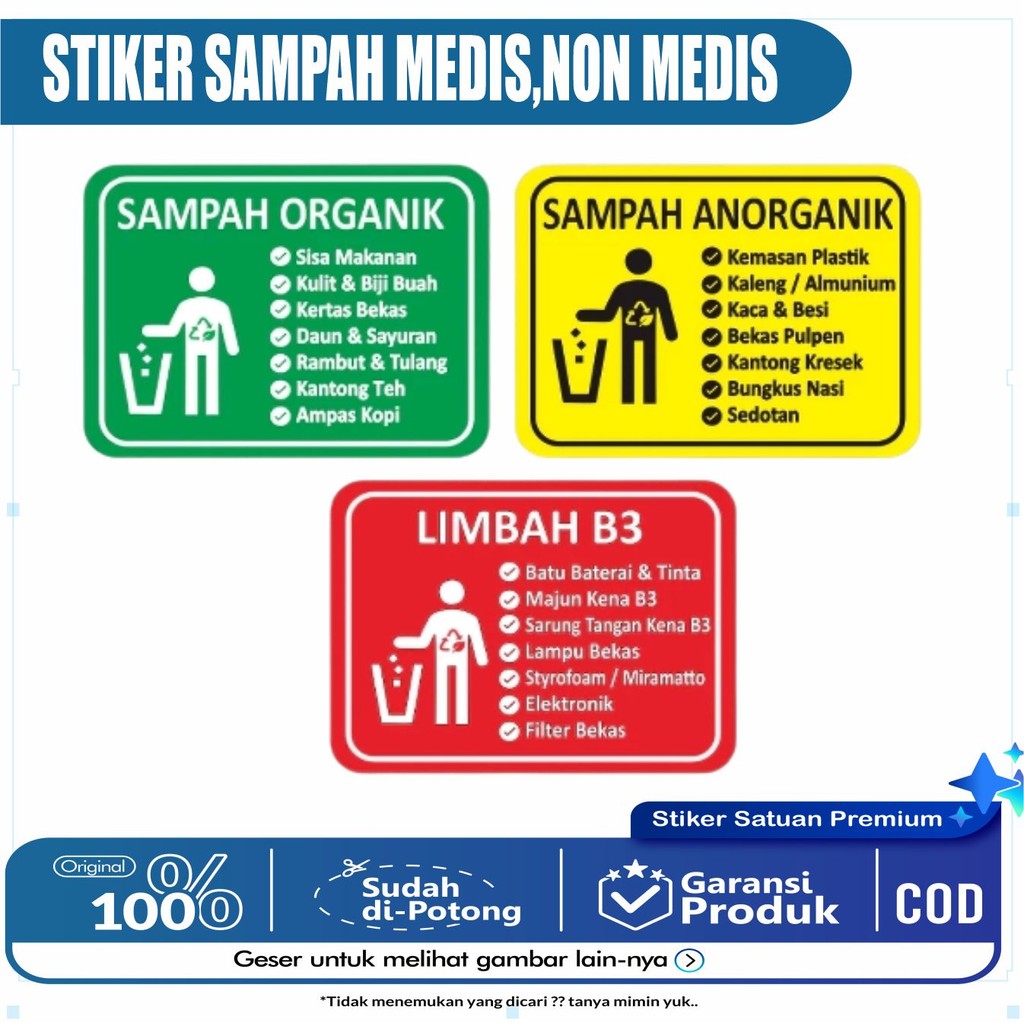 

Stiker Label Tempat Sampah, Stiker Sampah Organik, Stiker Sampah Anorhganik, Stiker Sampah B3