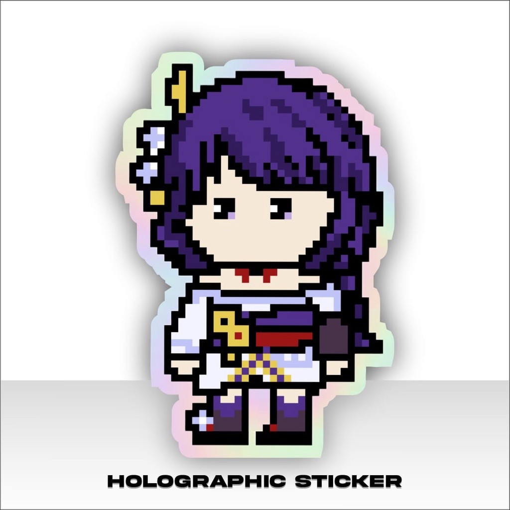 JASTIP Sticker Pixel Hologram Anime Game Genshin Impact - Raiden Shogun