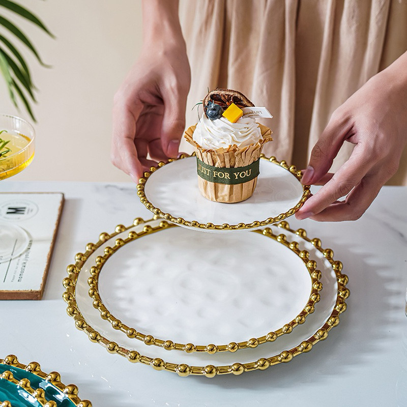 Queensa_ piring steak list gold mutiara / piring makan list goldCO