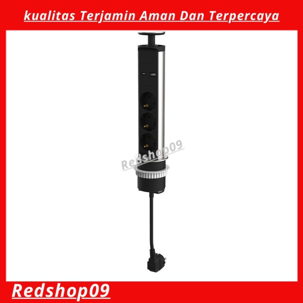 Krisbow Stop Kontak Tanam Meja Ekstensi 3 Socket Usb A & C