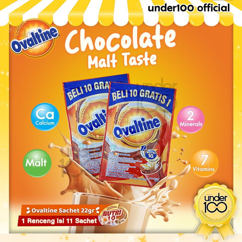 

❤ Under100 ❤ Ovaltine Sachet 22g 1 Renceng Isi 10 Sachet | Minuman Coklat | BPOM