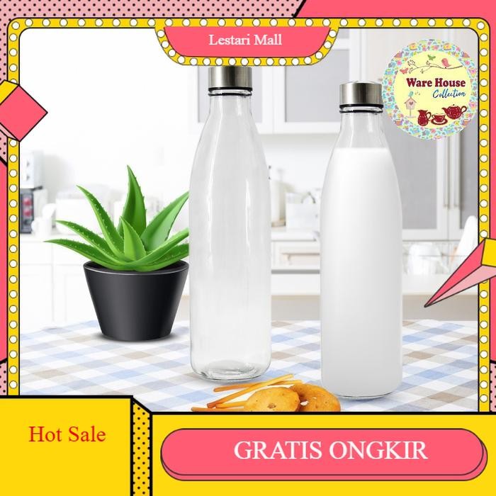 COD BMG 1000 dan 750 ML Botol Minum Kaca White Line-Botol Kaca-Botol Susu - 1000 ml