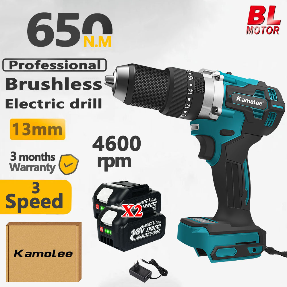 Promotional Price Kamolee 13mm/650N.M Brushless Impact Hand Drill Set for Wallcovering, Wood, Drilli